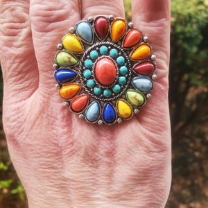 Rainbow Free Spirit Boho Hippie People Native Aztec insp beaded ring